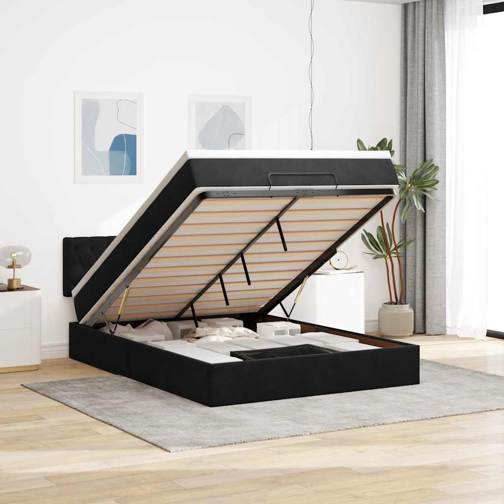 Ottoman krevet s madracem i LED diodama crni 140x200 cm baršun