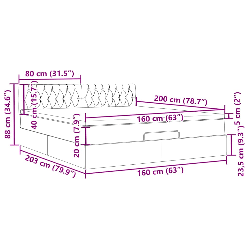 Ottoman krevet s madracem i LED diodama tamno sivi 160x200 cm baršun
