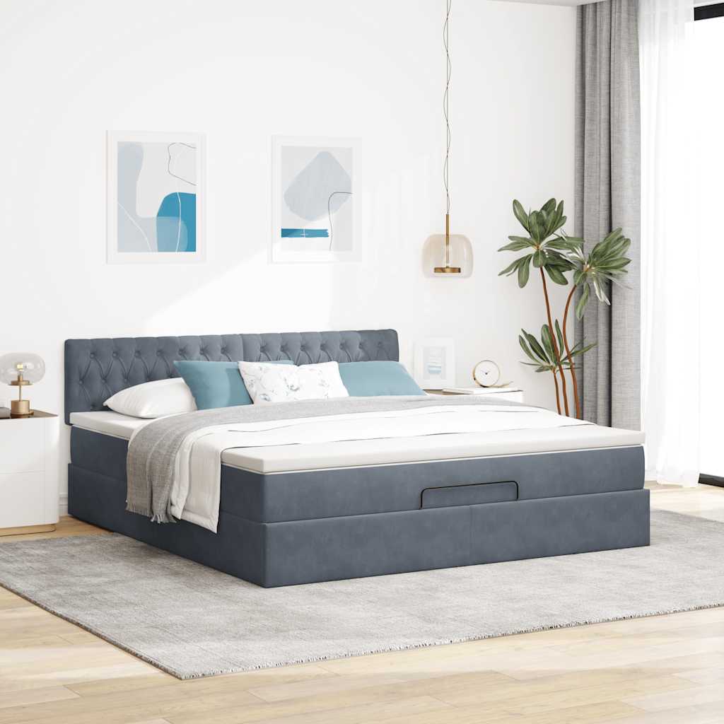 Ottoman krevet s madracem i LED diodama tamno sivi 160x200 cm baršun