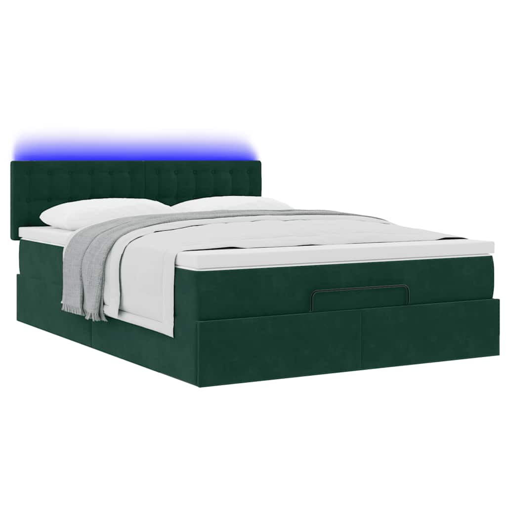 Ottoman krevet s madracem i LED diodama tamnozeleni 140x190 cm baršun