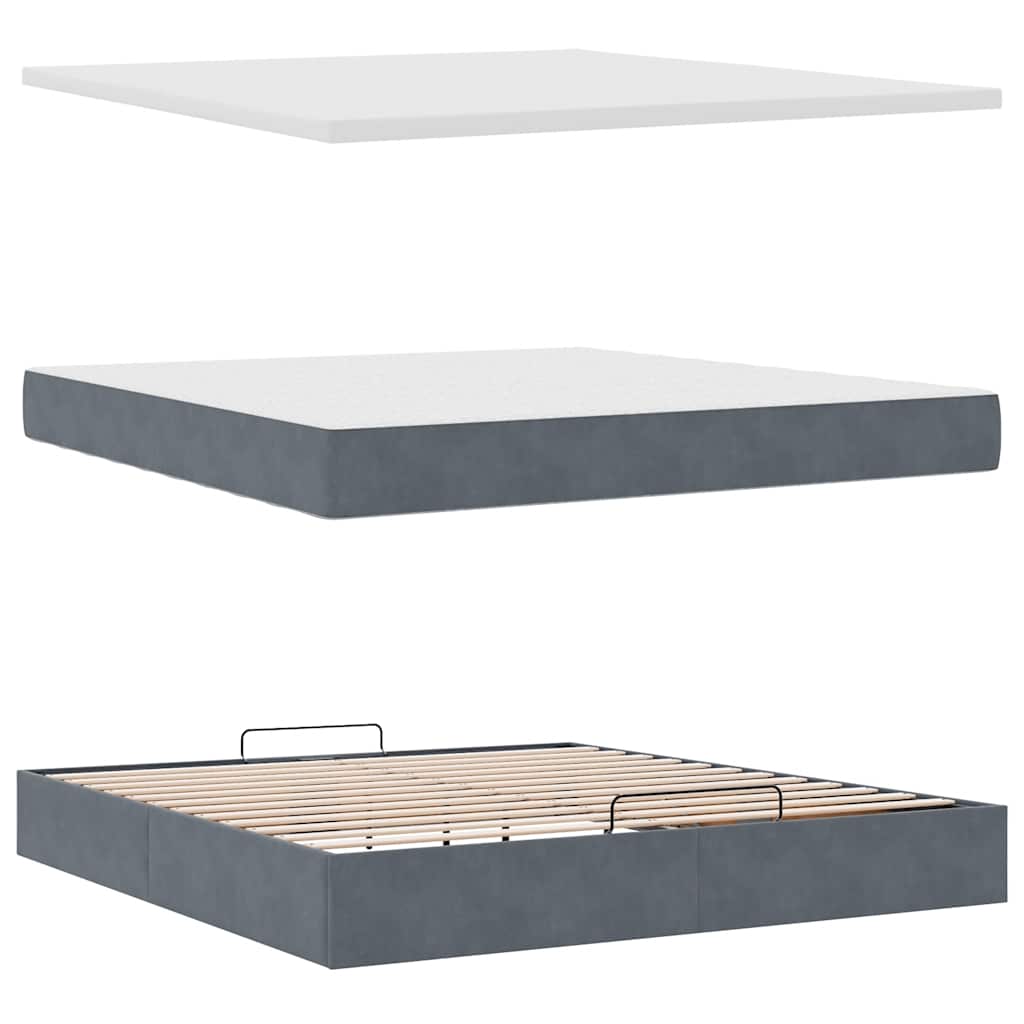 Ottoman krevet s madracem i LED diodama tamno sivi 160x200 cm baršun