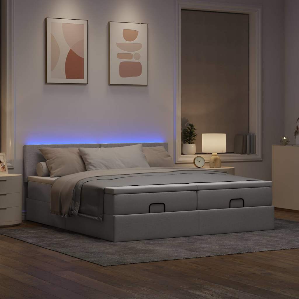Ottoman krevet s madracima i LED diodama boje taupe 160x200 cm, tkanina