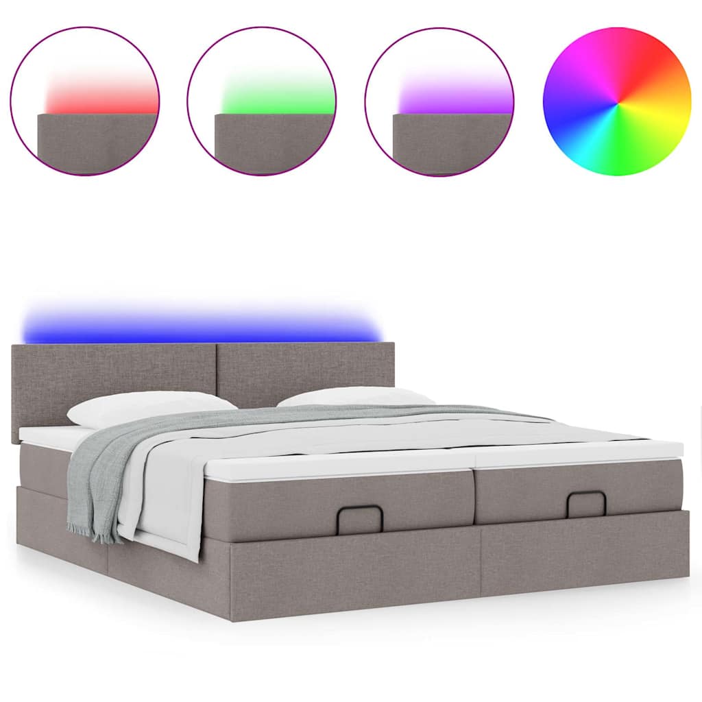 Ottoman krevet s madracima i LED diodama boje taupe 160x200 cm, tkanina