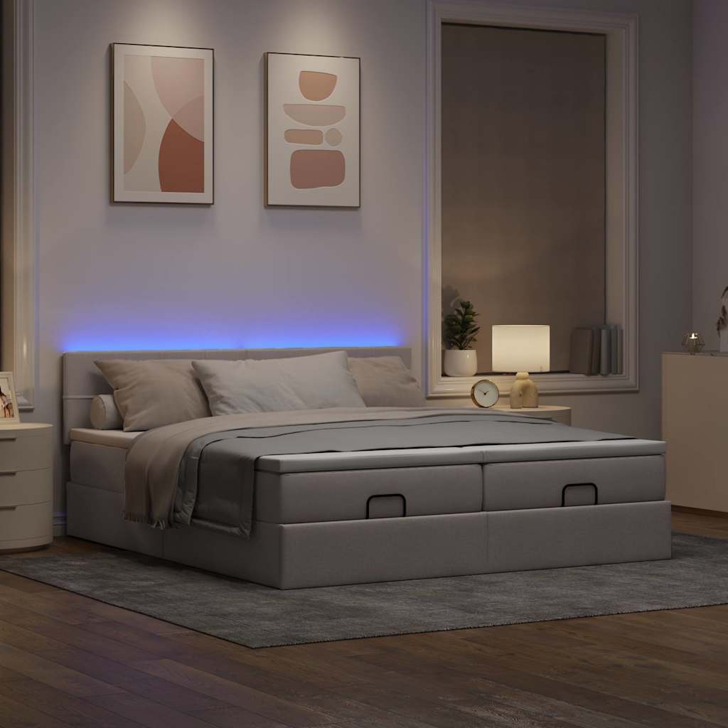 Ottoman krevet s madracima i LED diodama boje taupe 160x200 cm, tkanina