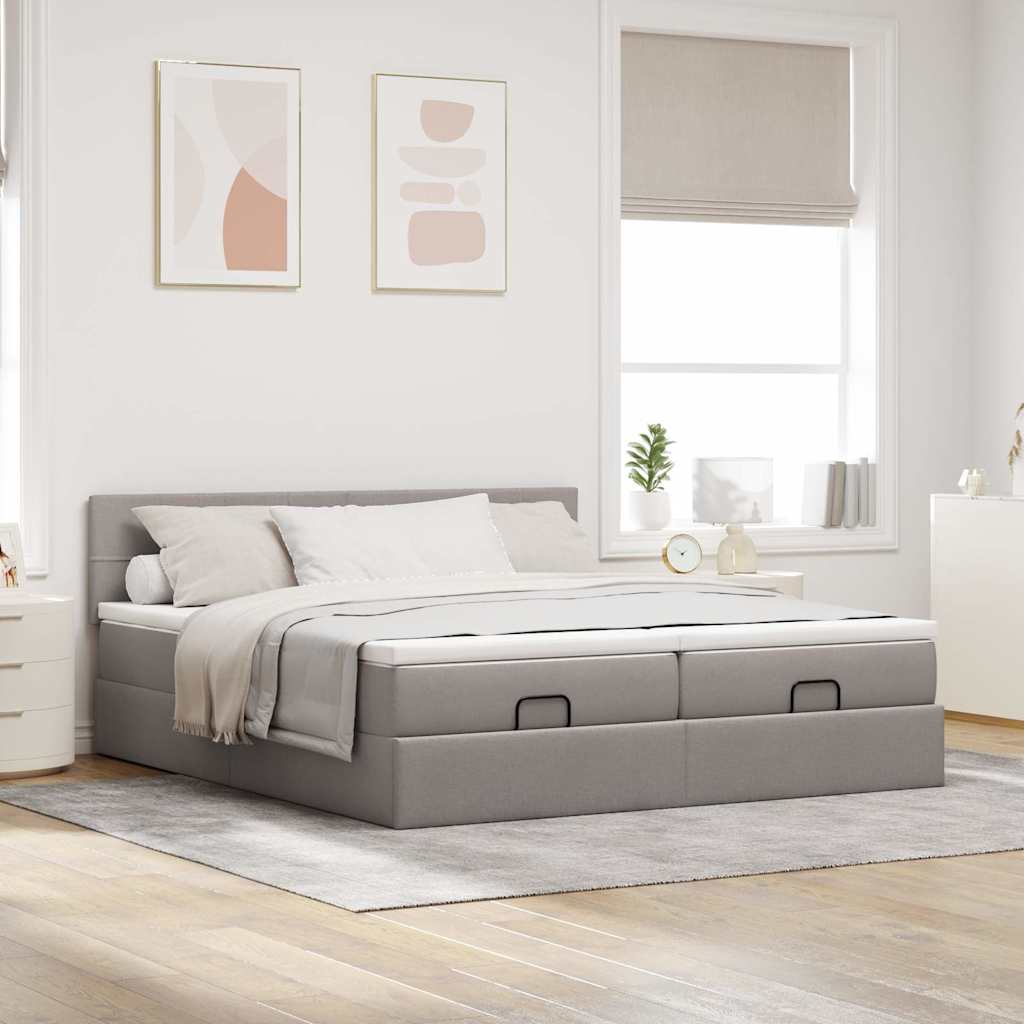 Ottoman krevet s madracima i LED diodama boje taupe 160x200 cm, tkanina