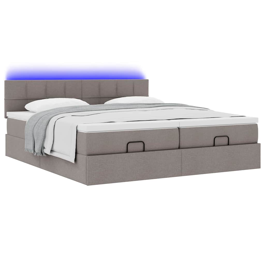 Ottoman krevet s madracima i LED diodama boje taupe 160x200 cm, tkanina