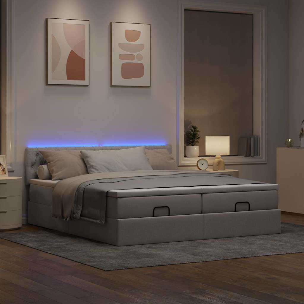 Ottoman krevet s madracima i LED diodama boje taupe 160x200 cm, tkanina