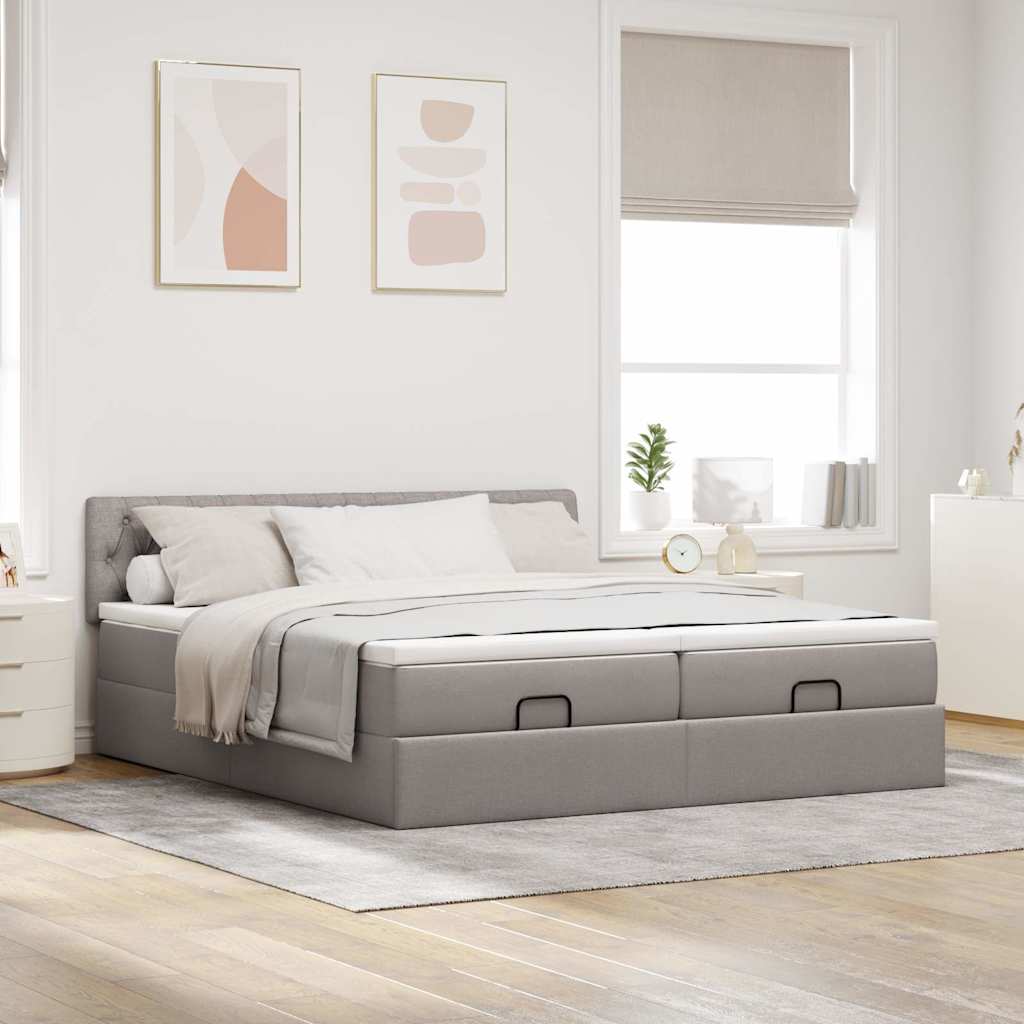 Ottoman krevet s madracima i LED diodama boje taupe 160x200 cm, tkanina