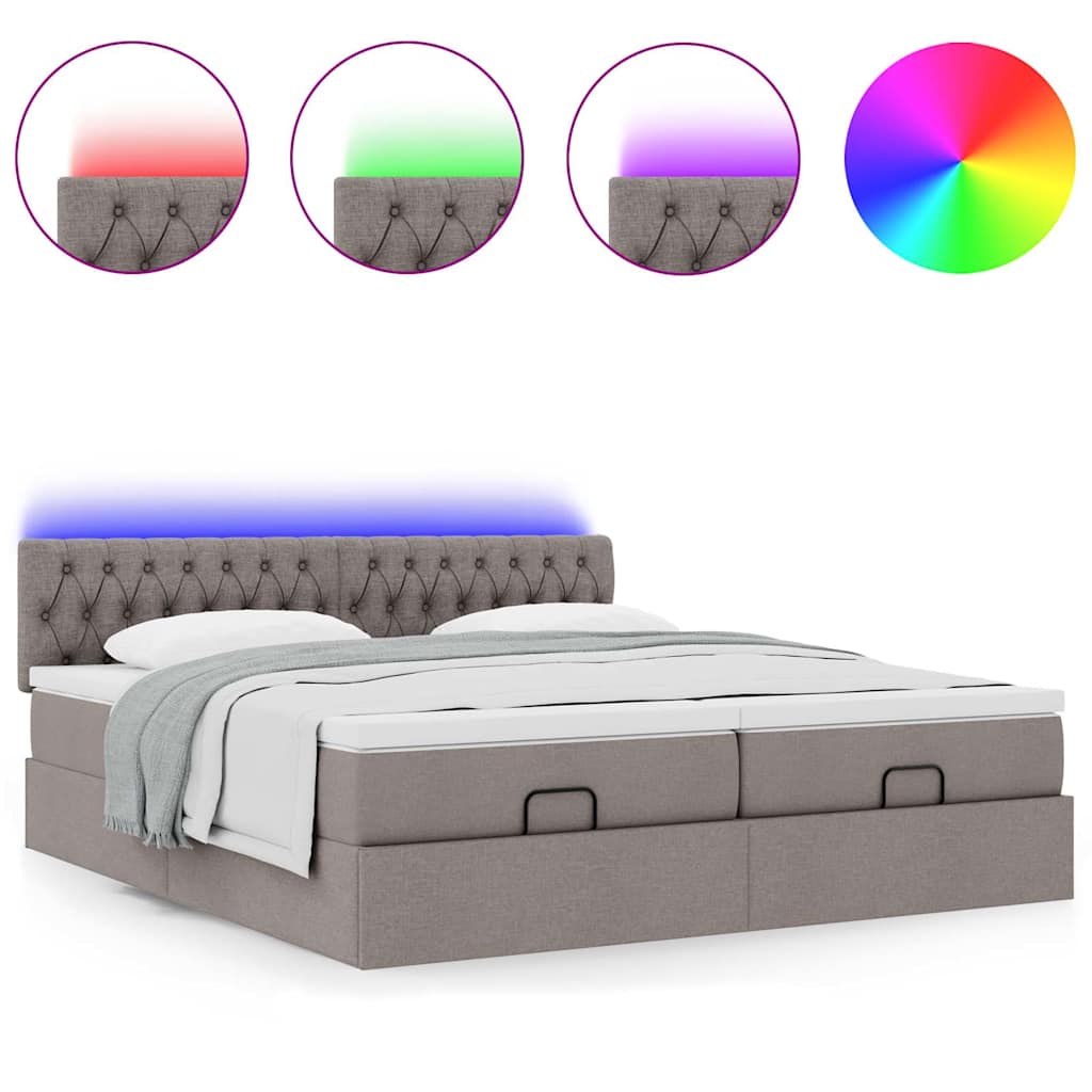 Ottoman krevet s madracima i LED diodama boje taupe 160x200 cm, tkanina