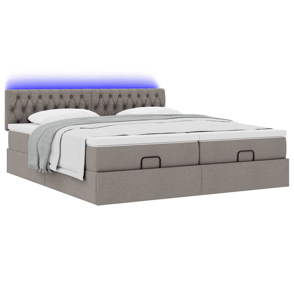 Ottoman krevet s madracima i LED diodama boje taupe 160x200 cm, tkanina