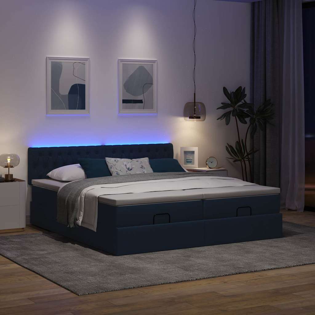 Ottoman krevet s madracima i LED diodama plavi 160x200 cm tkanina