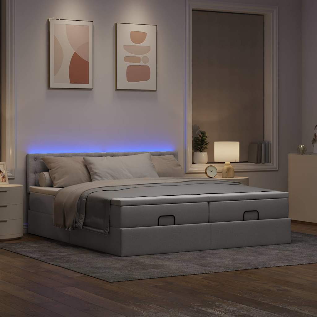 Ottoman krevet s madracima i LED diodama boje taupe 160x200 cm, tkanina