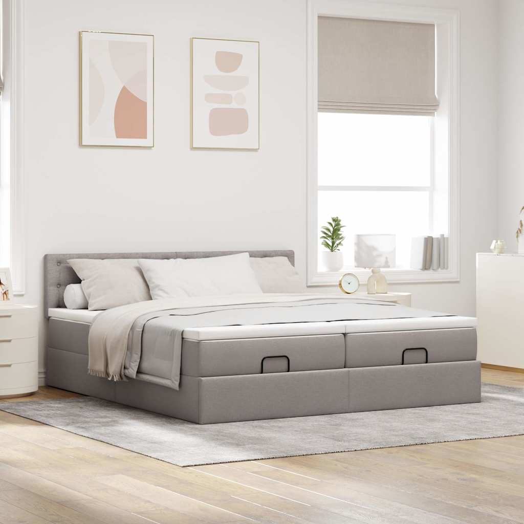 Ottoman krevet s madracima i LED diodama boje taupe 160x200 cm, tkanina