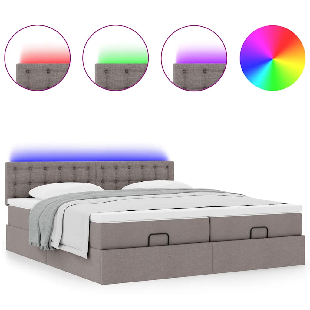 Ottoman krevet s madracima i LED diodama boje taupe 160x200 cm, tkanina