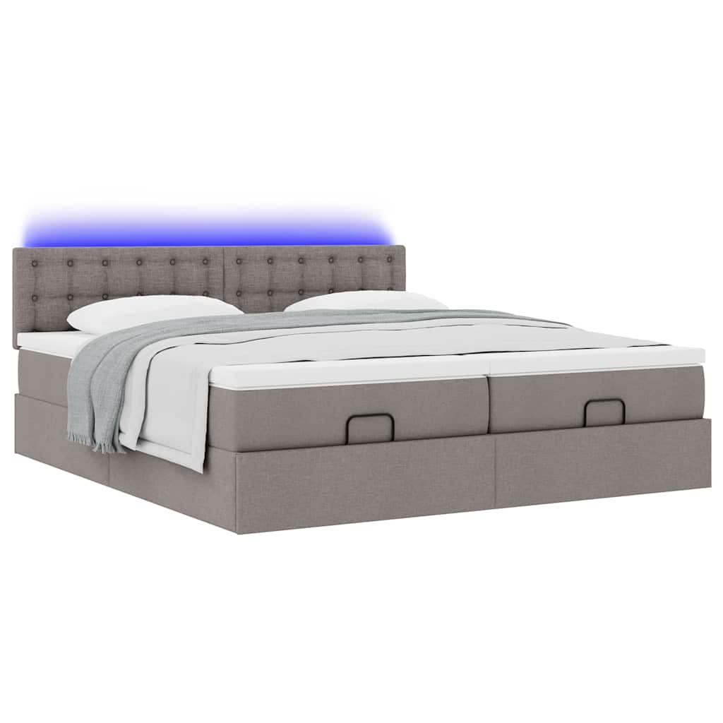 Ottoman krevet s madracima i LED diodama boje taupe 160x200 cm, tkanina