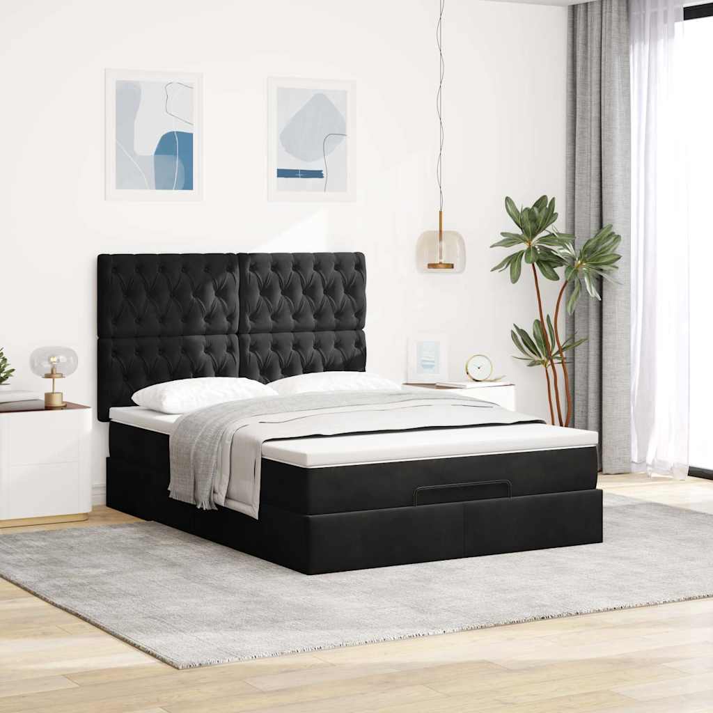 Ottoman krevet s madracima crni 140x200 cm baršun