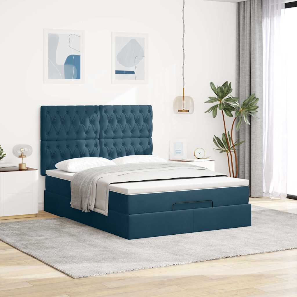 Ottoman krevet s madracima tamnoplavi 140x200 cm baršun