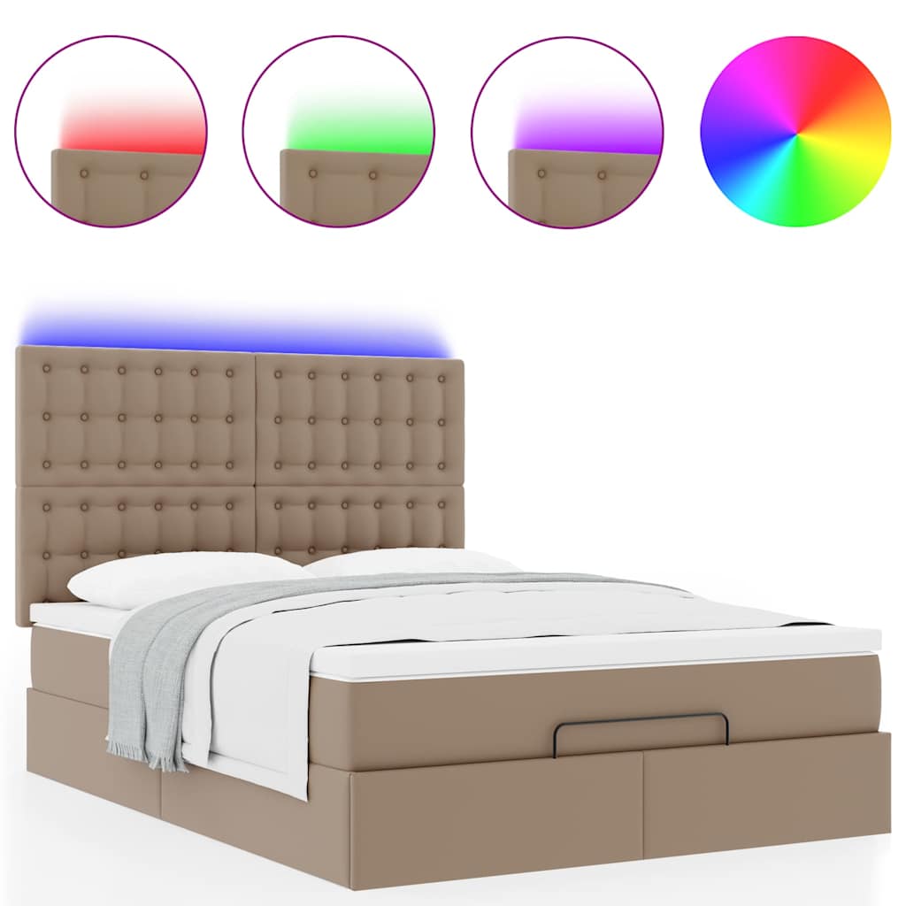 Ottoman krevet s madracem i LED diodama Cappuccino 140x190 cm umjetna koža