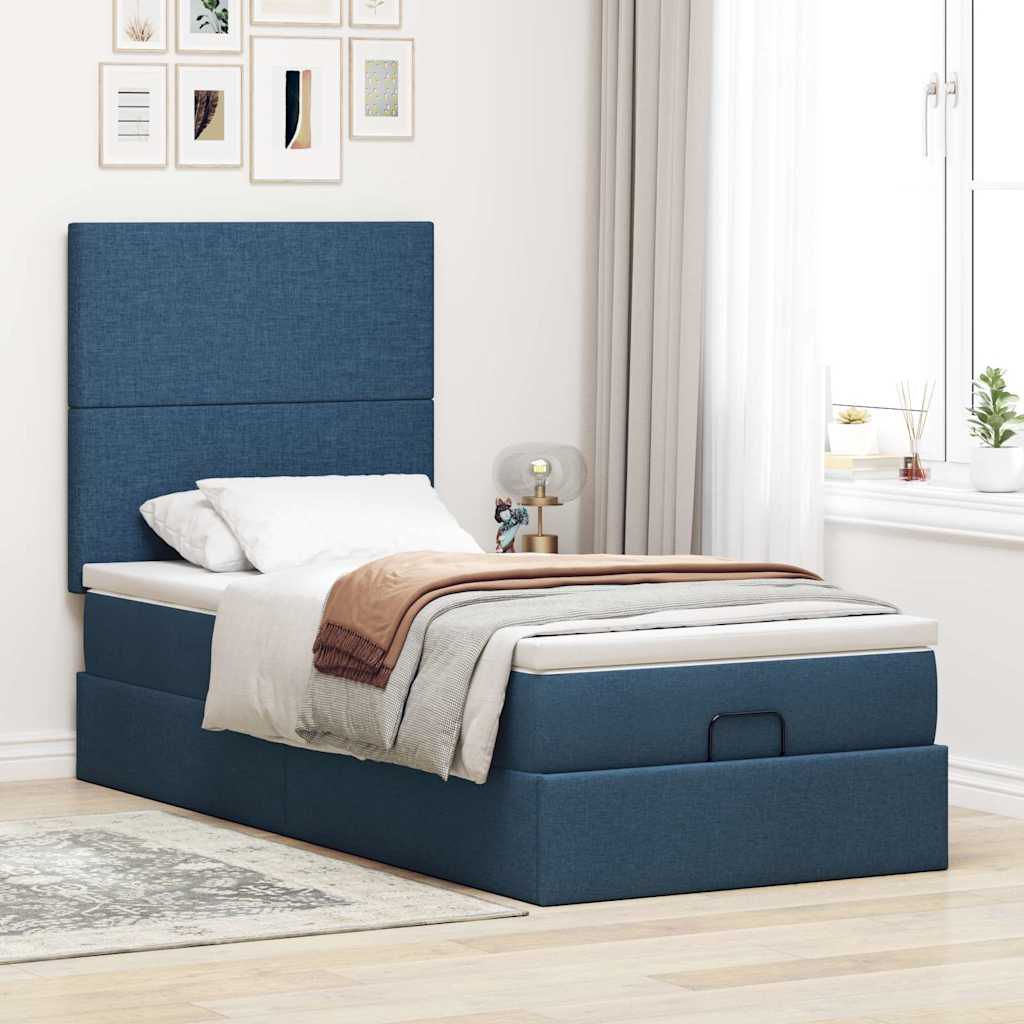 Ottoman krevet s madracem i LED diodama plavi 80x200 cm tkanina