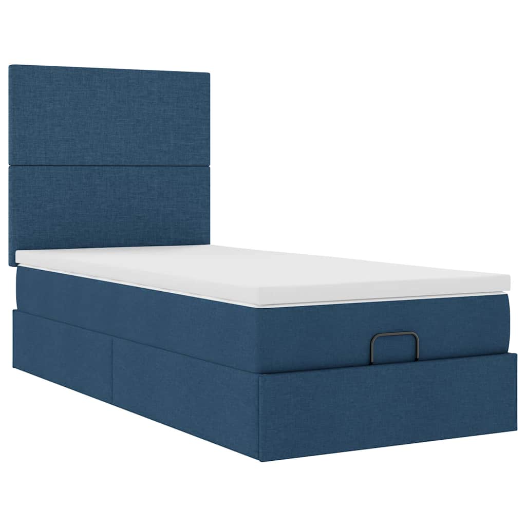 Ottoman krevet s madracem i LED diodama plavi 80x200 cm tkanina