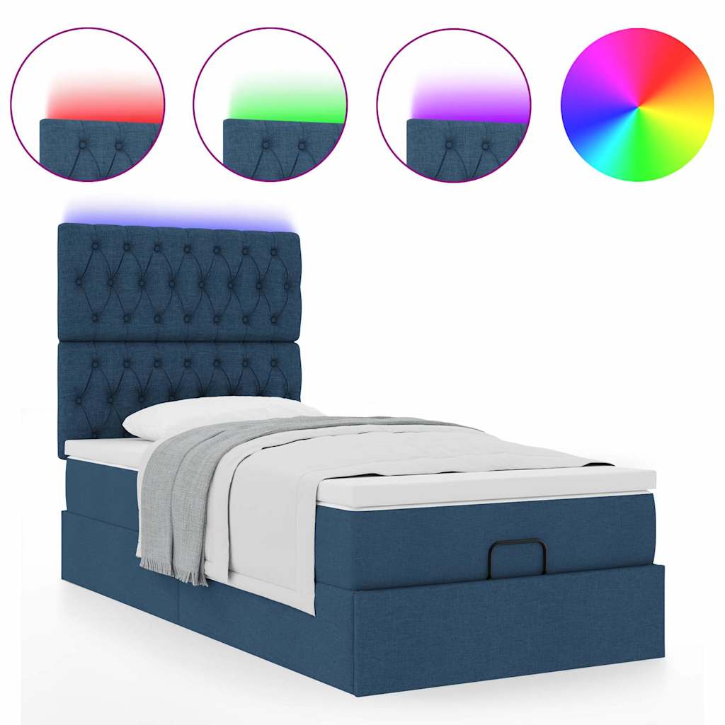 Ottoman krevet s madracem i LED diodama plavi 80x200 cm tkanina