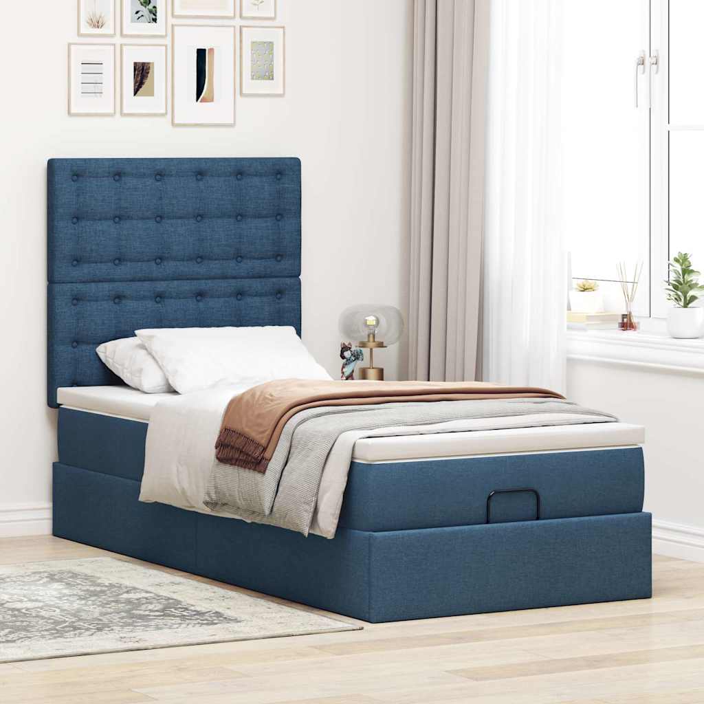 Ottoman krevet s madracem i LED diodama plavi 80x200 cm tkanina