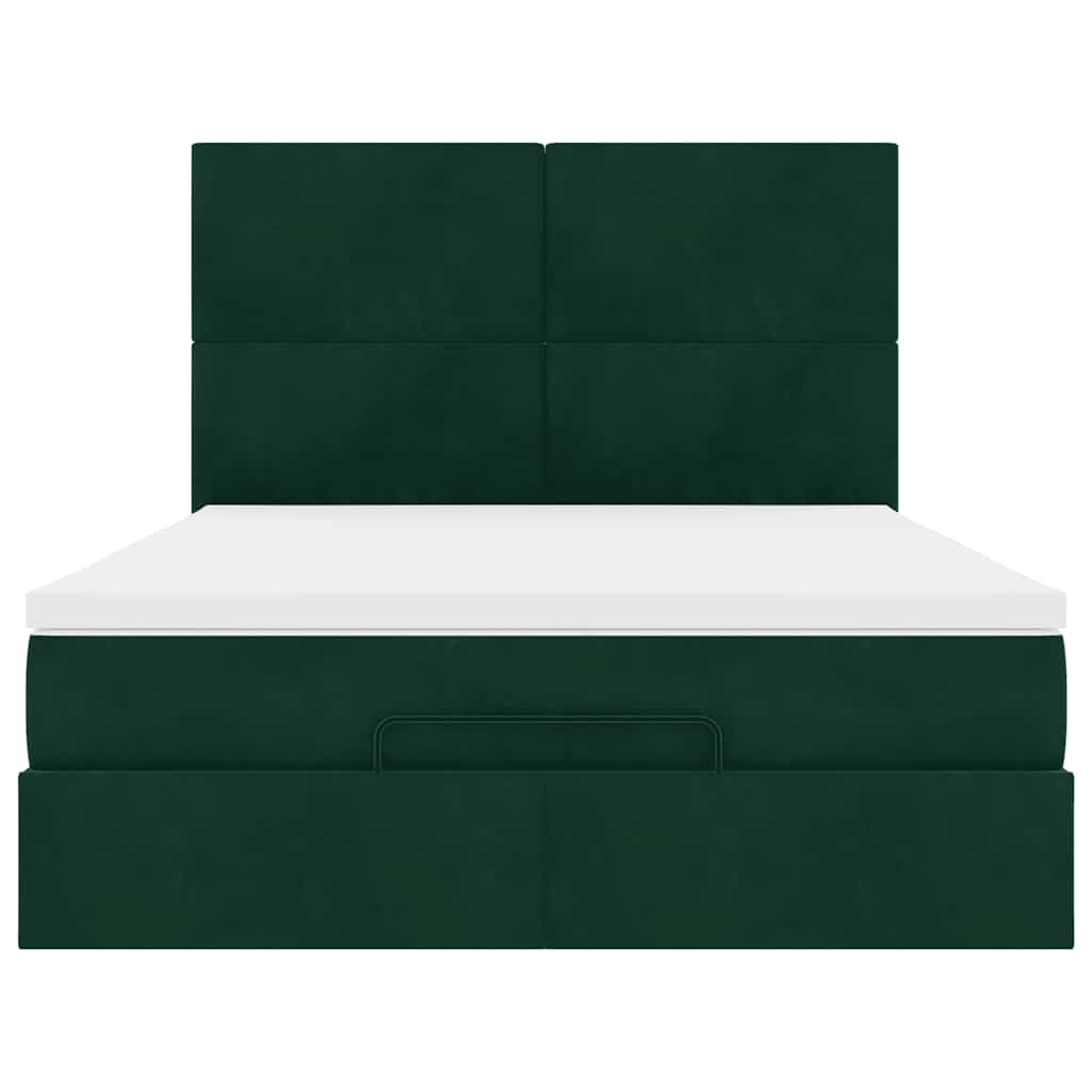 Ottoman krevet s madracima i LED diodama tamnozeleni 140x190 cm baršun