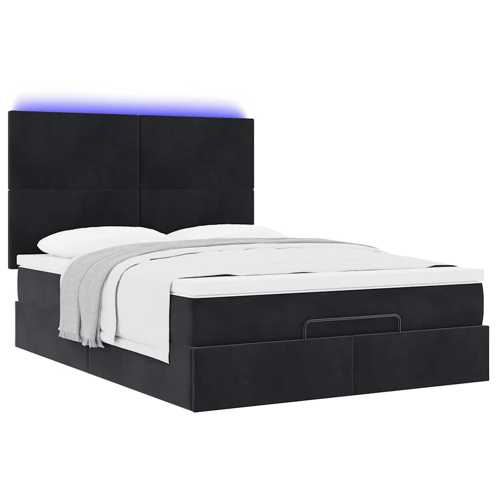 Ottoman krevet s madracima i LED diodama crni 140x200 cm baršun