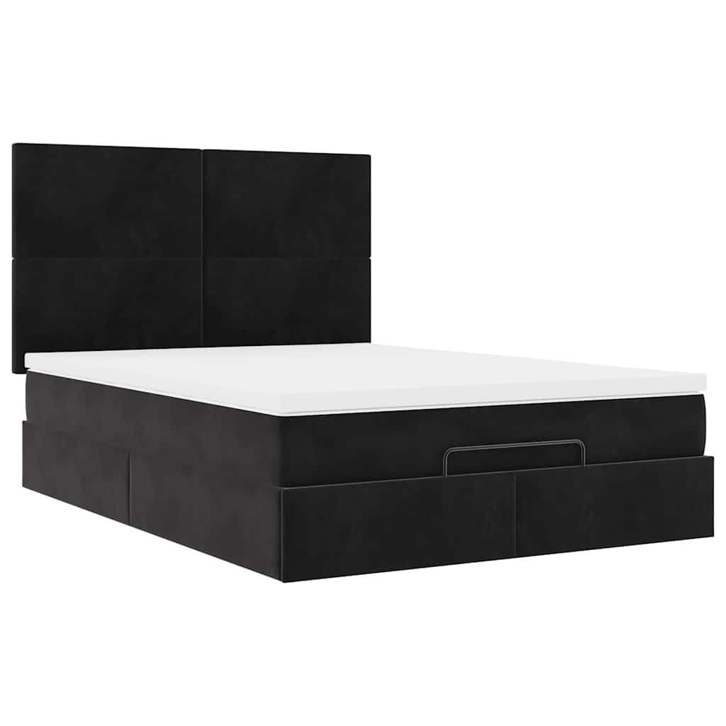 Ottoman krevet s madracima i LED diodama crni 140x200 cm baršun