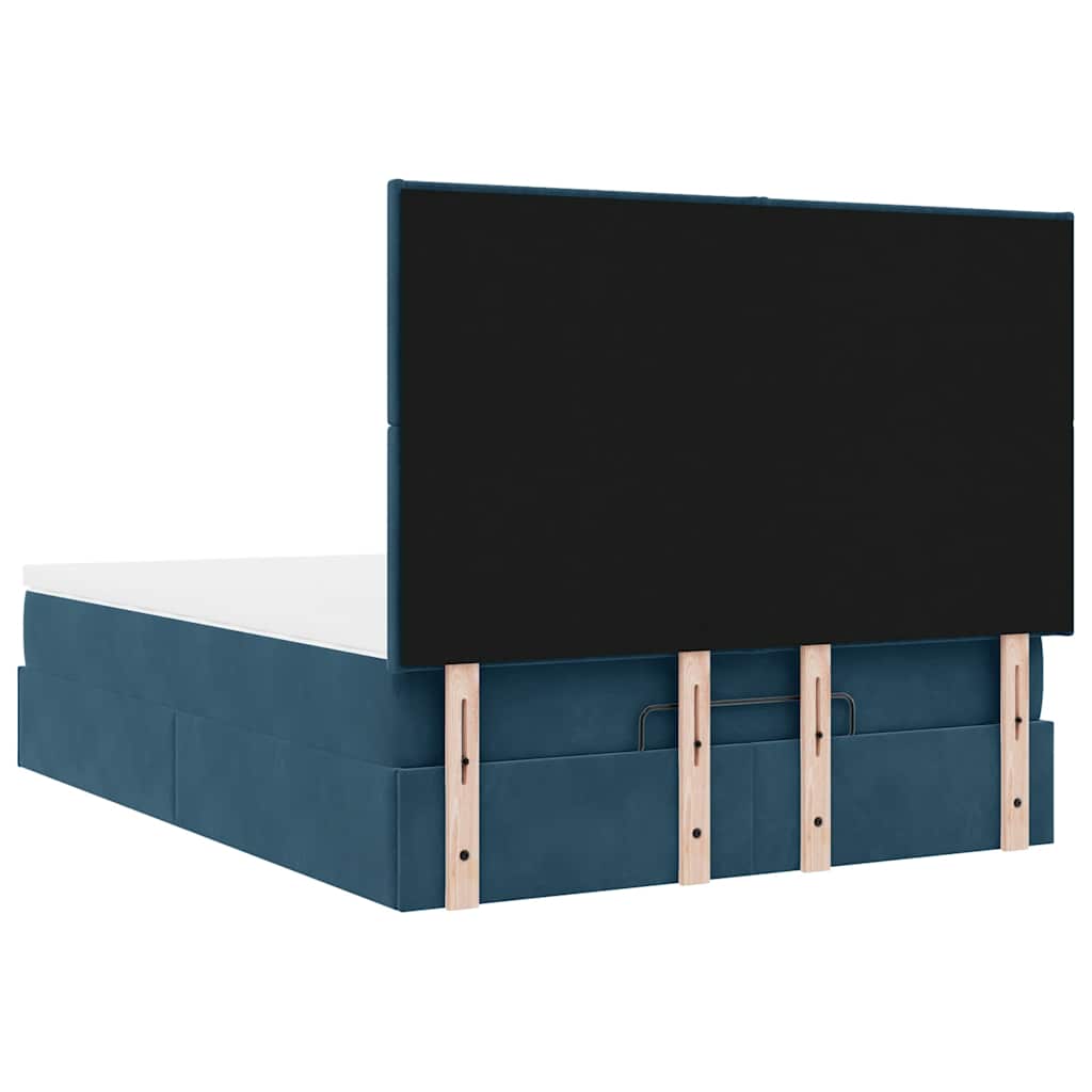 Ottoman krevet s madracima i LED diodama tamnoplavi 140x200 cm baršun