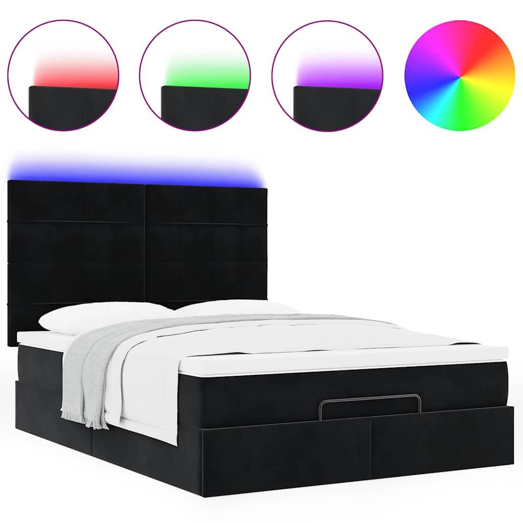 Ottoman krevet s madracima i LED diodama crni 140x200 cm baršun