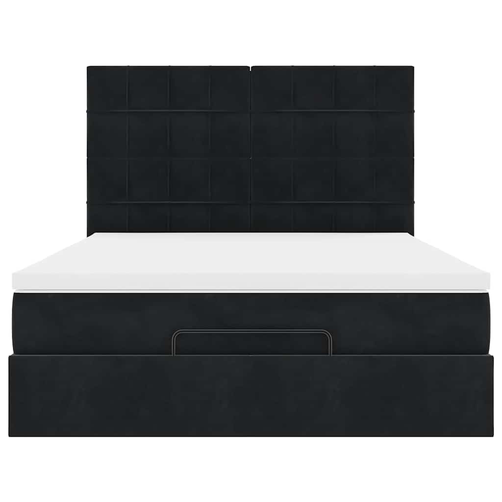 Ottoman krevet s madracima i LED diodama crni 140x200 cm baršun