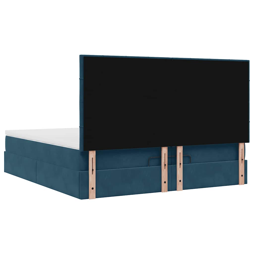 Ottoman krevet s madracima i LED diodama tamnoplavi 200x200 cm baršun