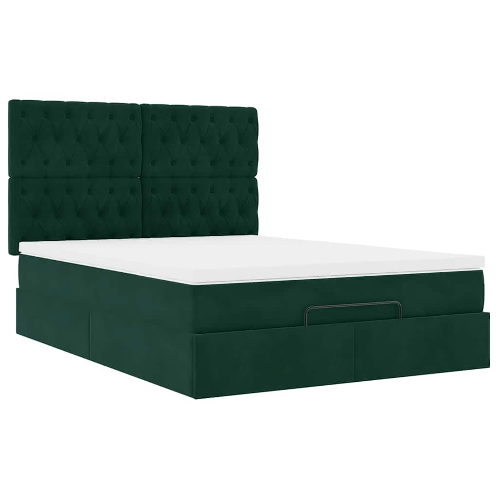 Ottoman krevet s madracima i LED diodama tamnozeleni 140x190 cm baršun