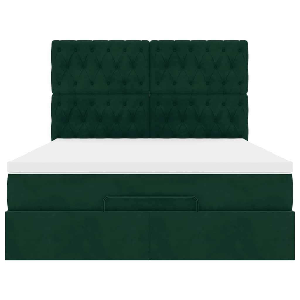 Ottoman krevet s madracima i LED diodama tamnozeleni 140x190 cm baršun
