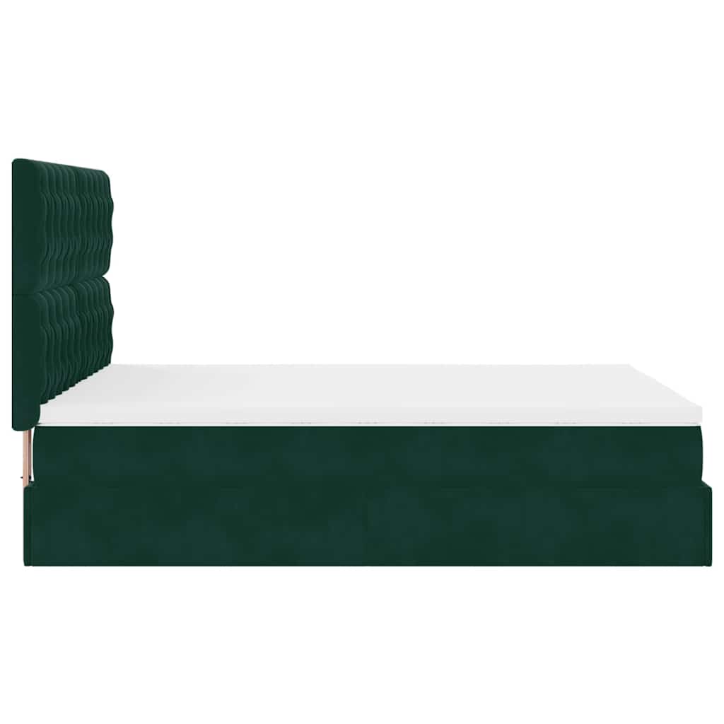 Ottoman krevet s madracima i LED diodama tamnozeleni 140x190 cm baršun