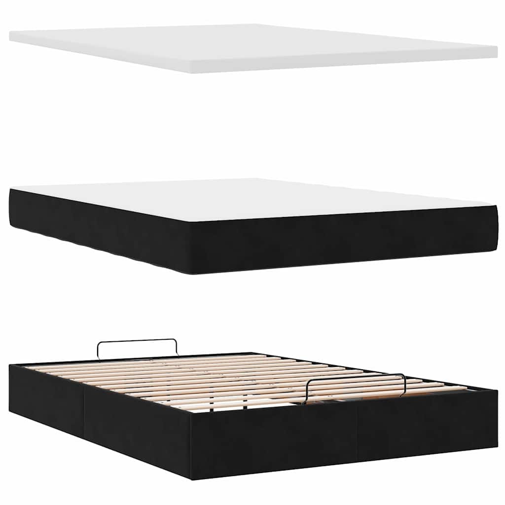 Ottoman krevet s madracima i LED diodama crni 140x200 cm baršun