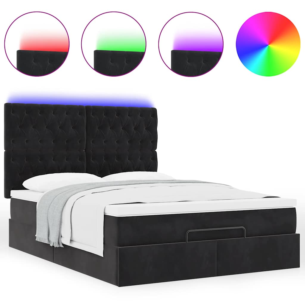 Ottoman krevet s madracima i LED diodama crni 140x200 cm baršun