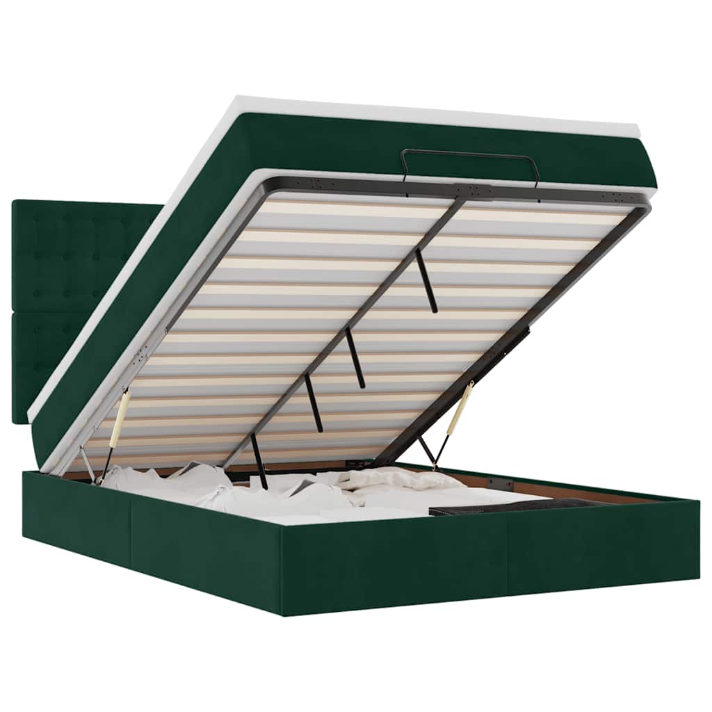 Ottoman krevet s madracima i LED diodama tamnozeleni 140x190 cm baršun