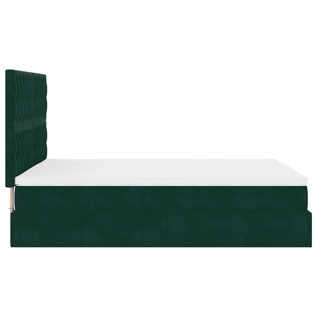 Ottoman krevet s madracima i LED diodama tamnozeleni 140x190 cm baršun