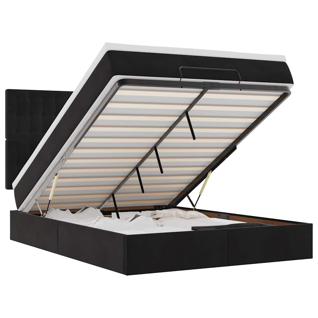 Ottoman krevet s madracima i LED diodama crni 140x200 cm baršun