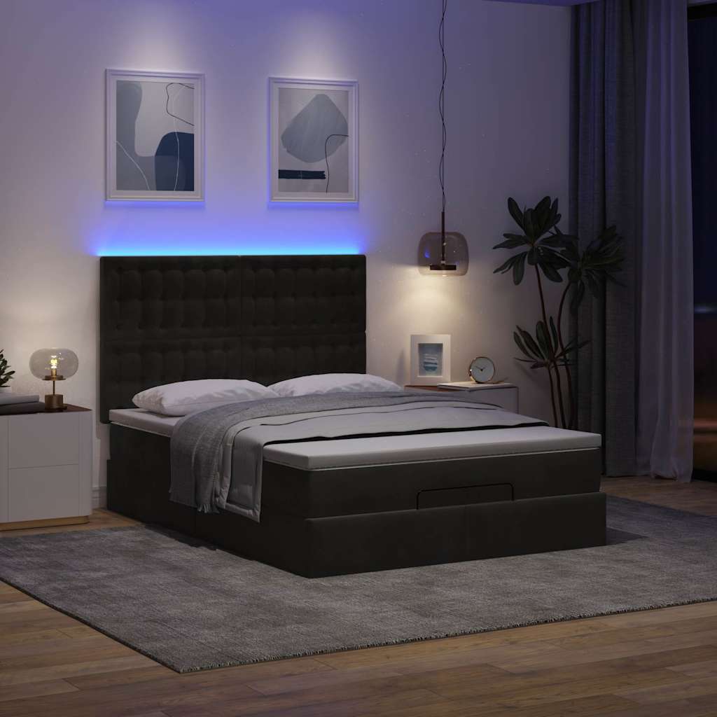 Ottoman krevet s madracima i LED diodama crni 140x200 cm baršun