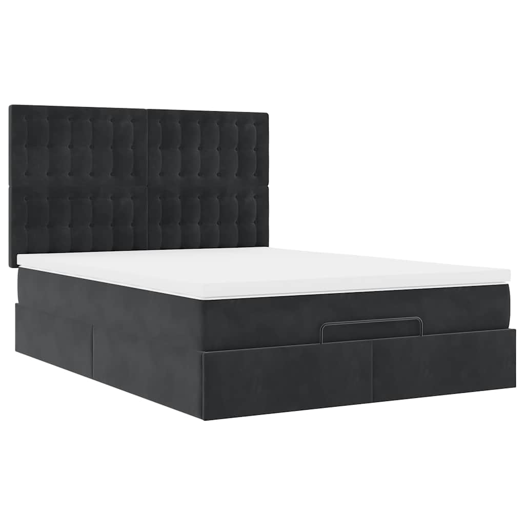 Ottoman krevet s madracima i LED diodama crni 140x200 cm baršun