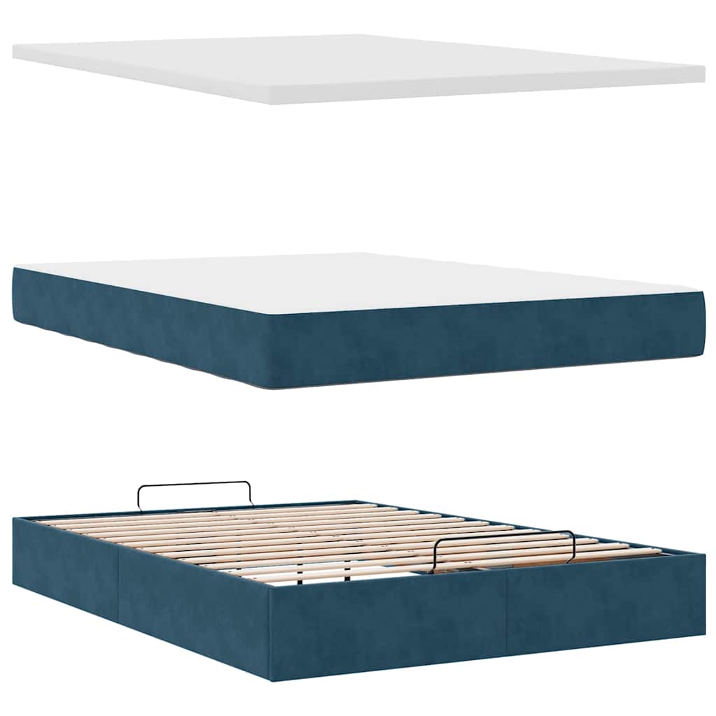 Ottoman krevet s madracima i LED diodama tamnoplavi 140x200 cm baršun