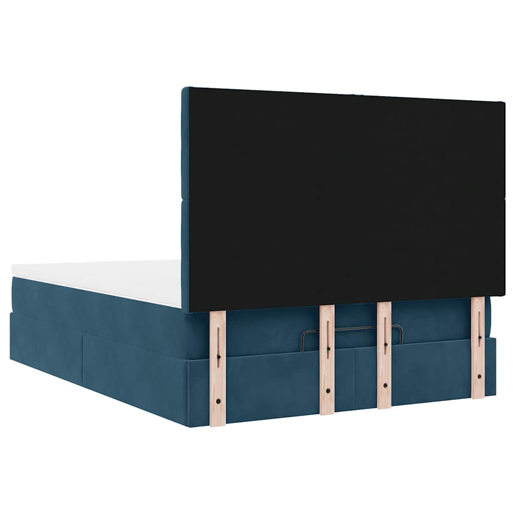 Ottoman krevet s madracima i LED diodama tamnoplavi 140x200 cm baršun