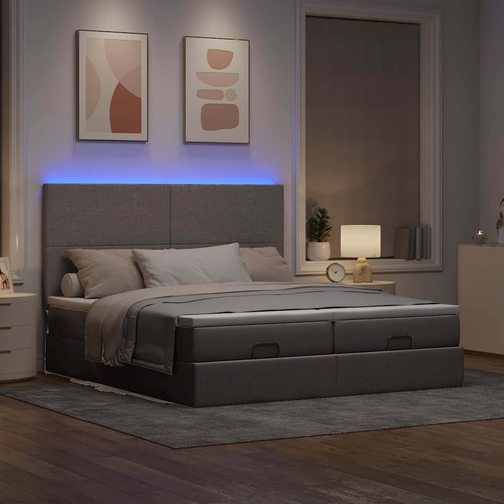 Ottoman krevet s madracima i LED diodama boje taupe 160x200 cm, tkanina