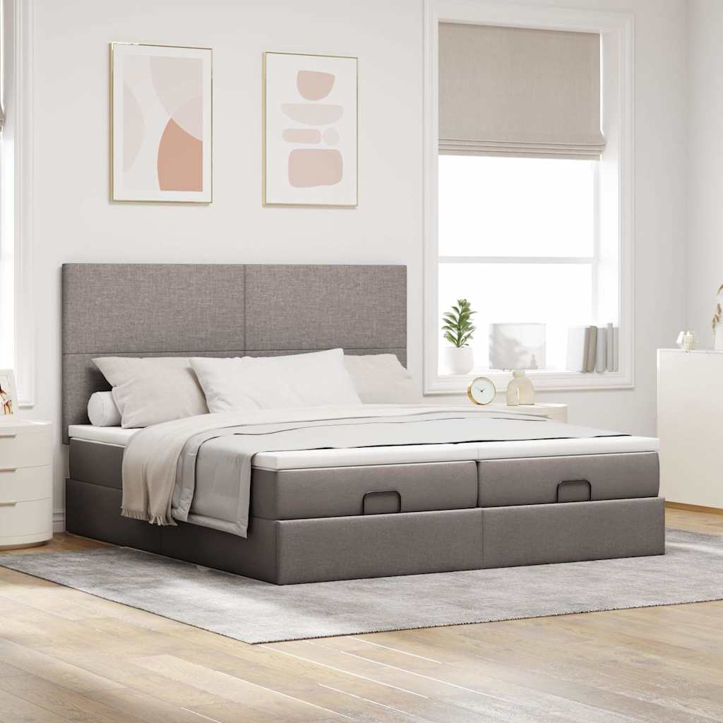 Ottoman krevet s madracima i LED diodama boje taupe 160x200 cm, tkanina