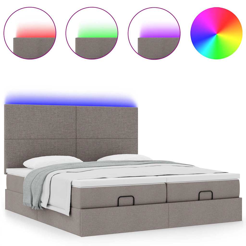 Ottoman krevet s madracima i LED diodama boje taupe 160x200 cm, tkanina