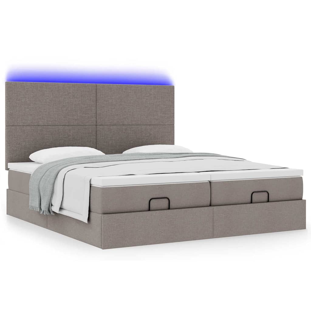 Ottoman krevet s madracima i LED diodama boje taupe 160x200 cm, tkanina