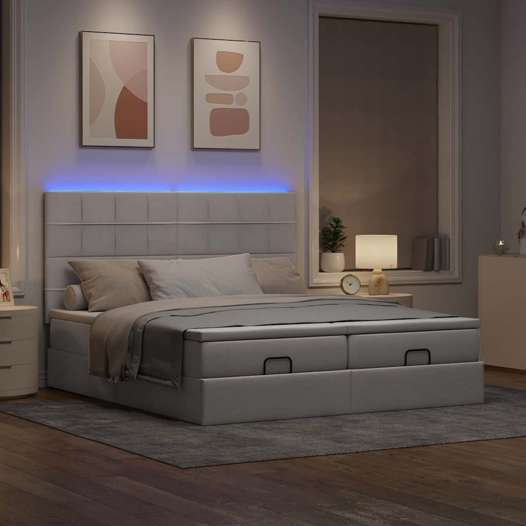 Ottoman krevet s madracima i LED diodama boje taupe 160x200 cm, tkanina